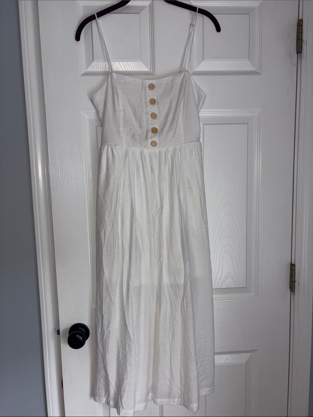 Pink Lily White Midi Sundress with Wooden Buttons